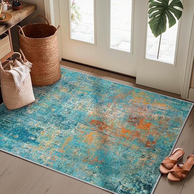 Washable Area Rugs 2'x3' Non-Slip Modern Abstract Soft by RELEANY