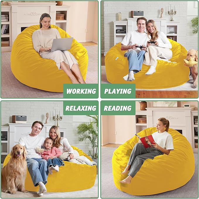 5FT Bean Bag Chair with Ultra Soft Velvet Cover Bean Bag Sofa with Memory Foam - Image 6