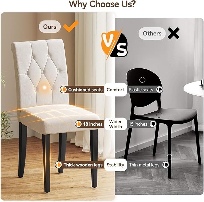 Upholstered Dining Chairs Set of 6, Button Tufted Parsons Dining Chair - Image 5