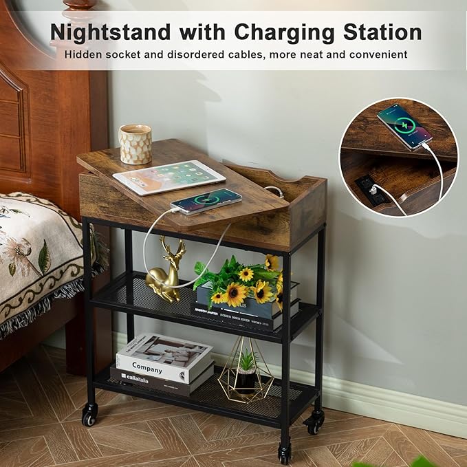 Hadulcet End Table with Charging Station, Couch End Tables Rotating Top Skinny - Image 6