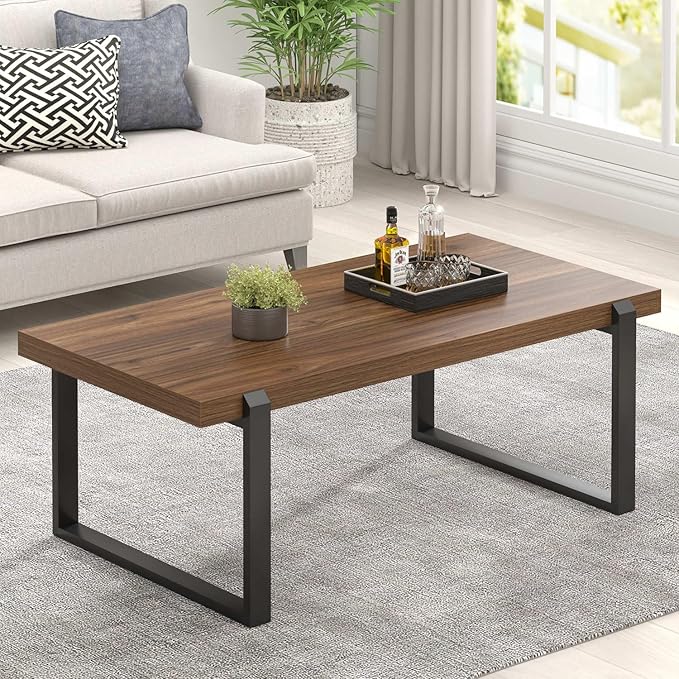 FOLUBAN Modern Coffee Table, Rustic Wood and Metal Center Table, Industrial by FOLUBAN