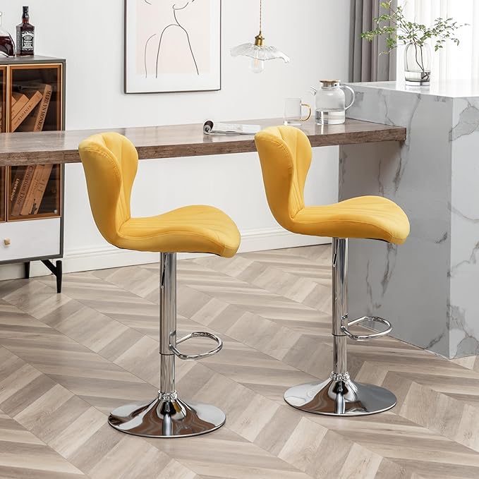 Roundhill Furniture Ellston Velvet Adjustable Swivel Barstools in Yellow - Image 11