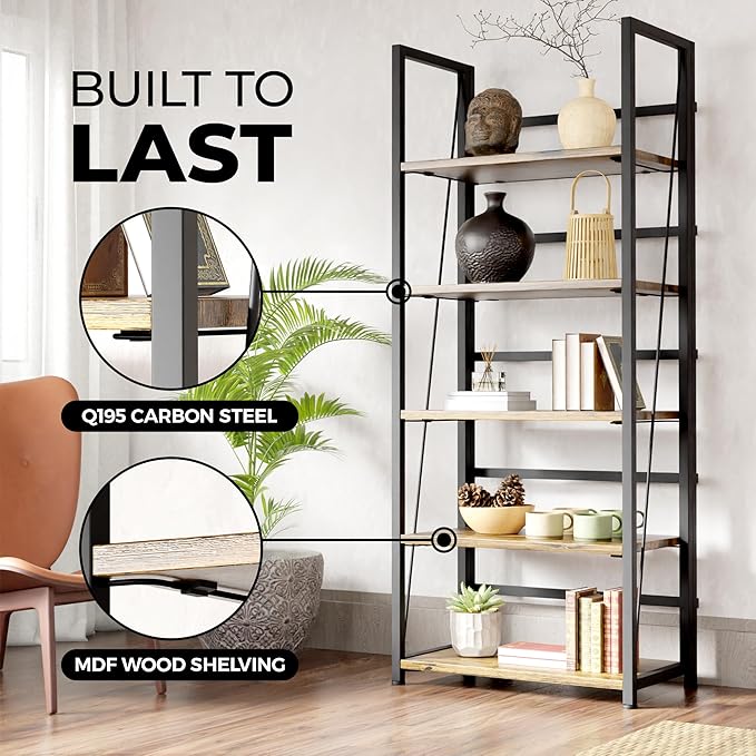5 Tier Wood Book Shelf Organizer, No Assembly Bookshelf - Image 5