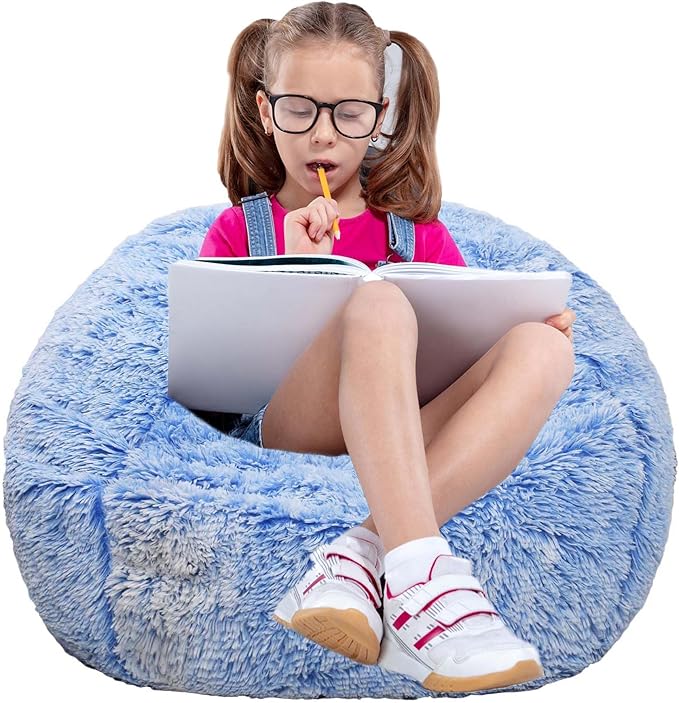 Fluffy Bean Bag Chair for Kids, 2.5FT Round Memory Foam Filled Bean Bag for by Unknown