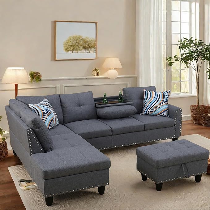 L Shaped Sectional Couch with Otttoman, Apartments - Image 5