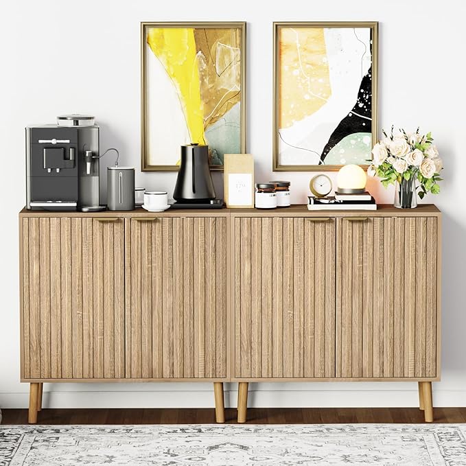 Fluted Storage Cabinet, Free Standing Buffet, Wood Sideboard, Dining Room - Image 6