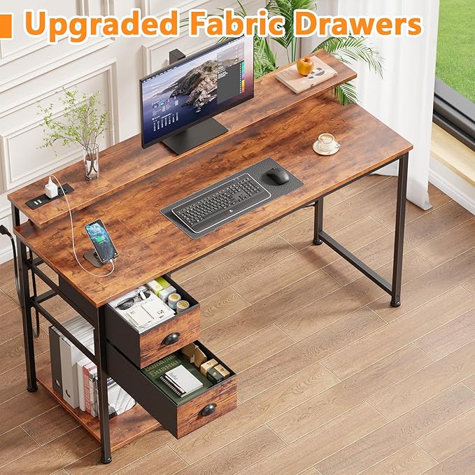 55 Inch Computer Desk with Power Outlets & LED Lights, Home Office Desk with - Image 7