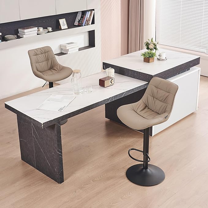 Kidol & Shellder Bar Stools Set of 2 Adjustable Swivel Khaki, PU Leather - Image 9