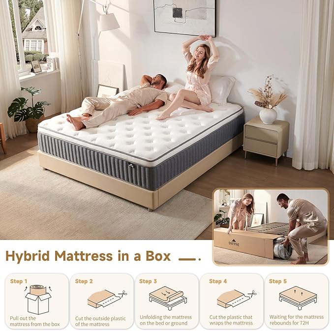 King Size Mattress 12 Inch, Hybrid Memory Foam Mattress - Image 6