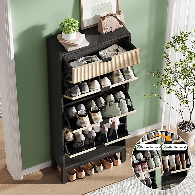 GarveeHome Shoe Cabinet with 3 Flip Doors & 1 Drawer, Entrance Wooden Shoe Rack - Image 4