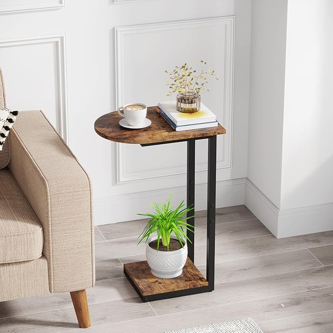 Hosfais Side Table Small End Table, C-Shaped Wood Sofa Table - Image 4