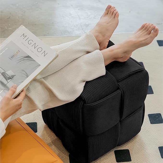 Ottoman Foot Rest Soft and Comfortable Ottoman Square Corduroy Woven Design - Image 5