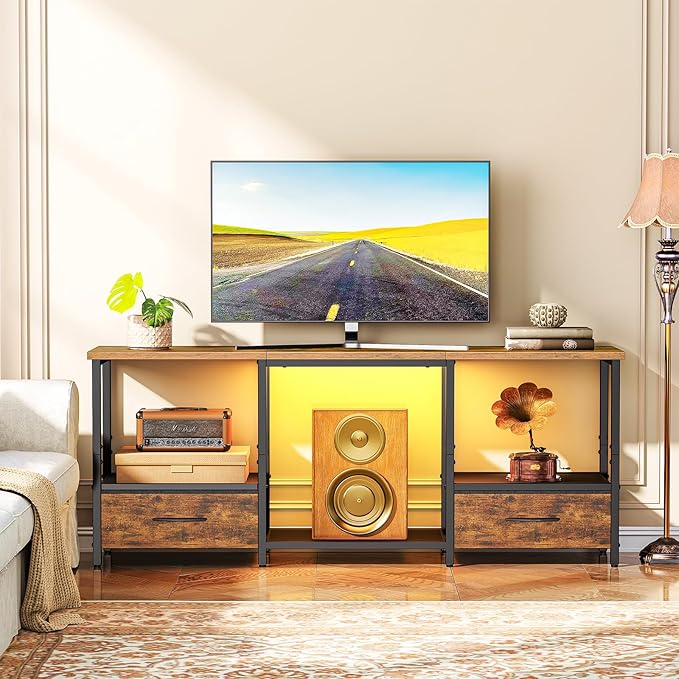 HOOBRO LED TV Stand with Storage, LED Entertainment Center with Open Shelves - Image 3