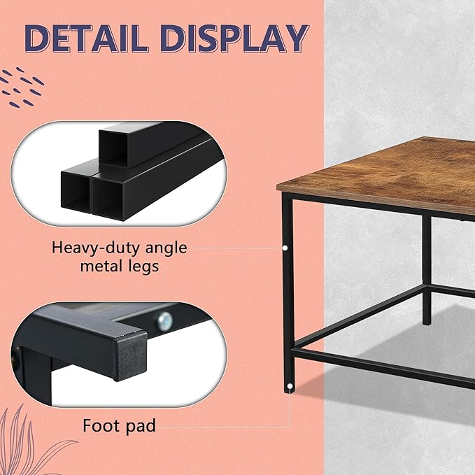 SENIG Coffee Table, Modern Industrial Style Rectangular Table, Rustic Accent - Image 6