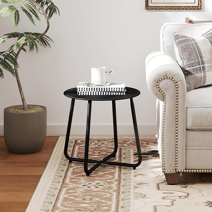 HollyHOME Round Metal Side Table, Rust-Resistant Patio Small Plant Stand - Image 9