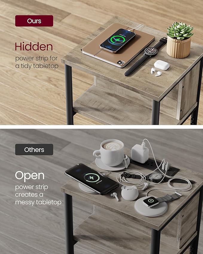 VASAGLE Side Table with Charging Station, 3-Tier End Table with USB Ports and - Image 4