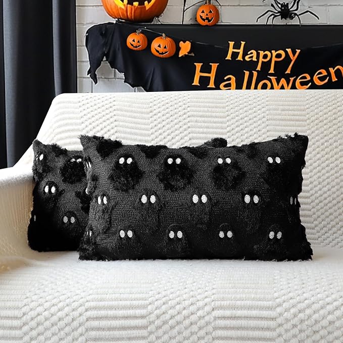 4TH Emotion Halloween Ghost Decorative Lumbar Pillow Covers 12x20 Set of 2 by 4THEmotion
