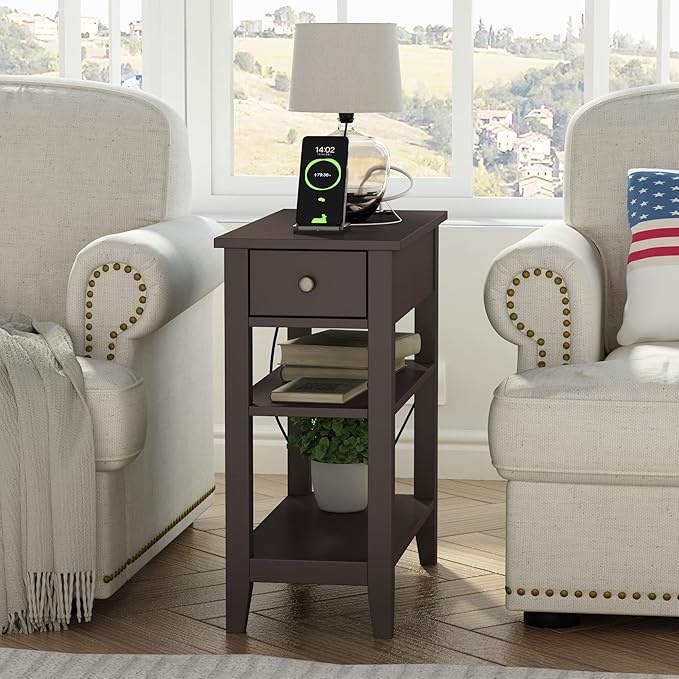 ChooChoo Narrow End Table with Charging Station, Side Table Living Room with - Image 4