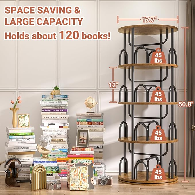Aheaplus 4 Tier Rotating Bookshelf Tower, 360 Display Spinning Bookcase - Image 3