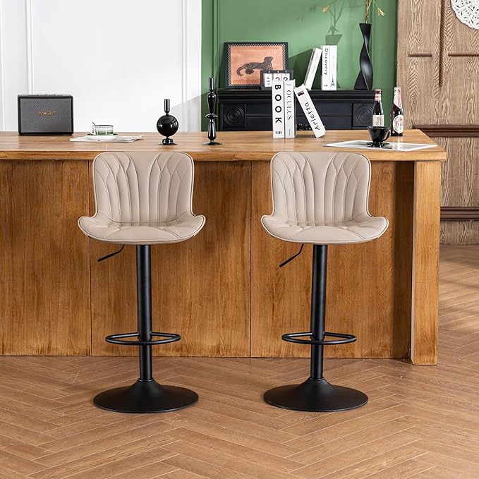 YOUNIKE Khaki Bar Stools Set of 2 Modern Swivel Counter Height Bar Chairs by YOUNIKE