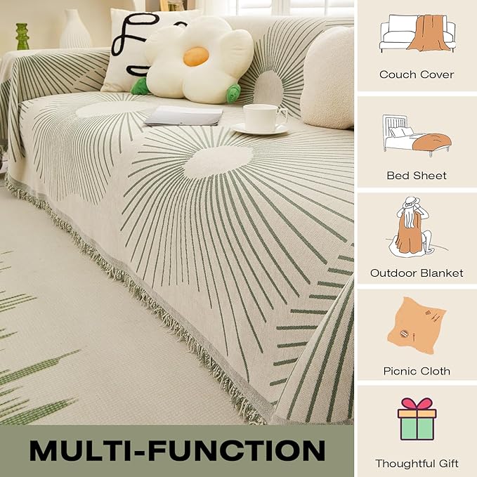 STACYPIK Chenille Boho Geometric Striped Sofa Cover Dogs Couch Cover L Shape - Image 6