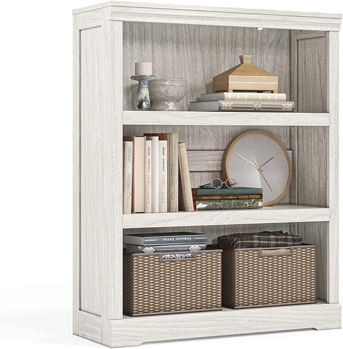 LINSY HOME 3-Tier Bookcase and Bookshelf, Small Wood Display Storage Shelves by LINSYHOME