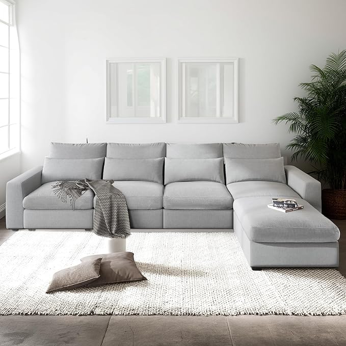 129.9 Inch Modern Oversized L-Shape Feather Filled Sectional Sofa - Image 3