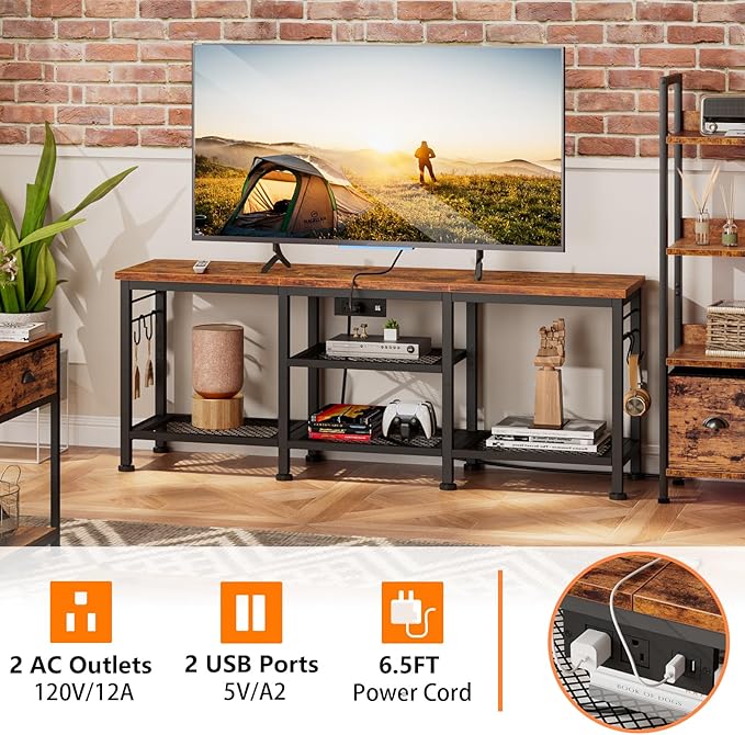 Furologee TV Stand with Power Outlets, Entertainment Center with Open Storage - Image 3