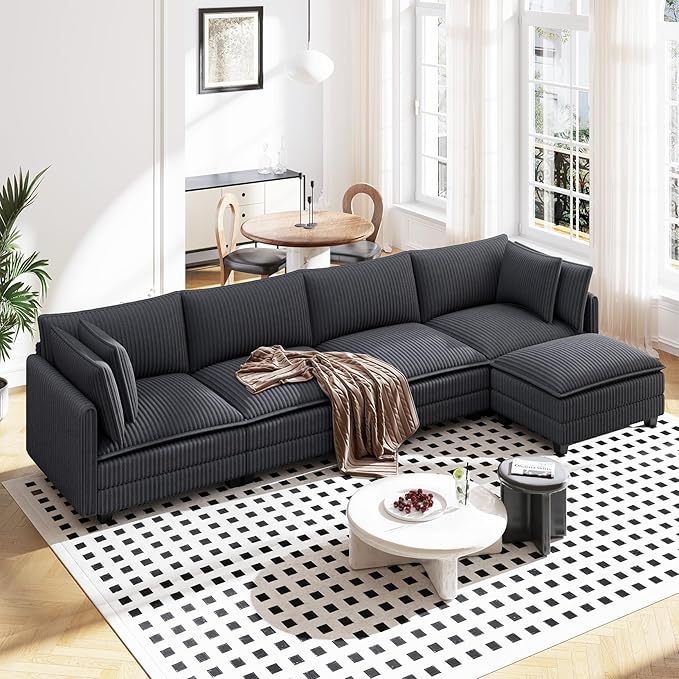 Vesgantti 143" L Shaped Modular Sectional Sofa, Comfy Corduroy Upholstered by Vesgantti