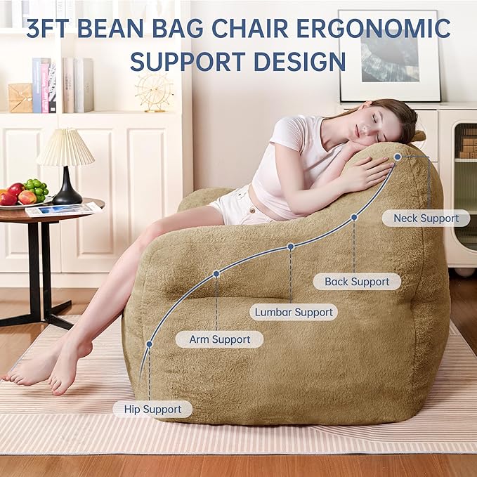 Comfy Chair Bean Bag Chairs for Adults, 3FT Bean Bag Couch Loungers for Teens & - Image 2