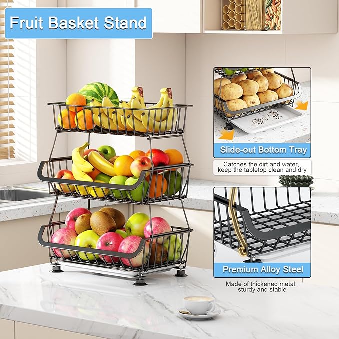 3-Tier Rolling Pantry Floor Organizer, Stackable Pantry Storage Cart - Image 3