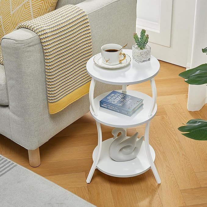 Vintage Small Round Side Table, 3-Tier Slim Waist Circular End Table - Image 2