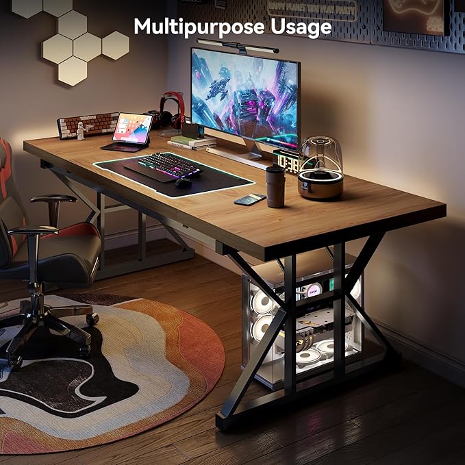 LITTLE TREE 70.8-Inch Large Executive Desk, Modern Computer Office Desk - Image 8