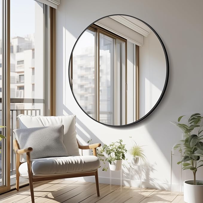 Black Round Mirror 39 inch Large Circle Mirror, Aluminum Alloy Metal Frame - Image 5