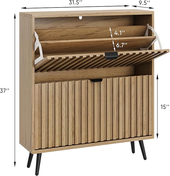 Smuxee Shoe Cabinet with 2 Flip Drawers, 31.5" Natural Hidden Shoe Storage - Image 7