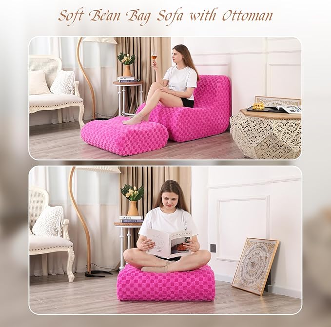Accent Bean Bag Chair with Footstool, Modern Lazy Sofa Chair with Comfy - Image 7