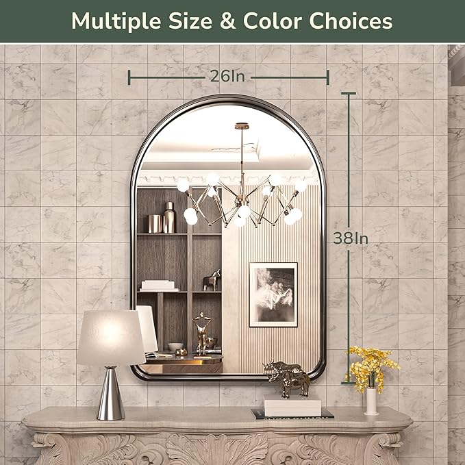 TokeShimi Arched Black Wall Bathroom Mirror 26x38 Inch - Image 7