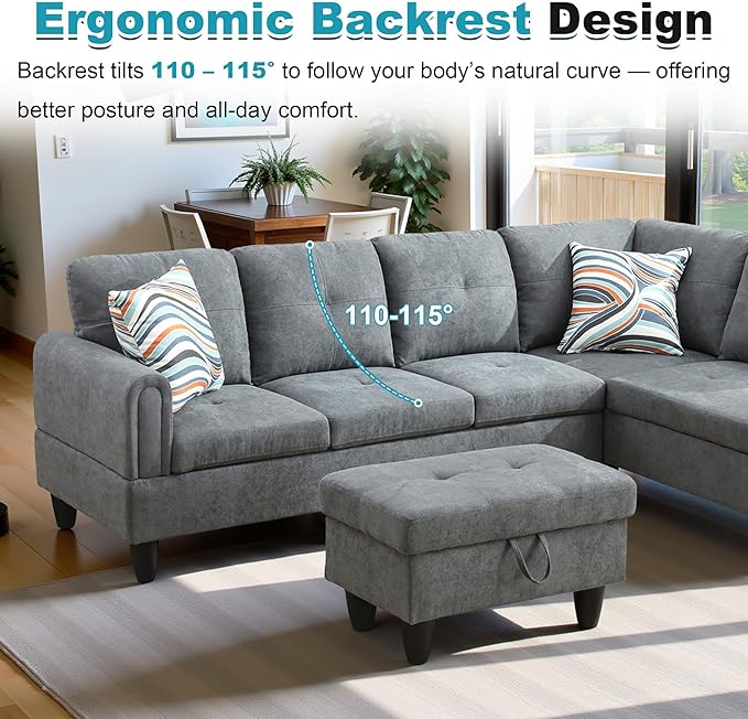 97" Oversized Sectional Couch, L Shaped Couch - Image 6