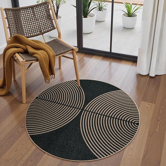 Lahome Modern Rainbow Round Washable Rug, 3ft Circular Indoor Outdoor Entryway by Lahome