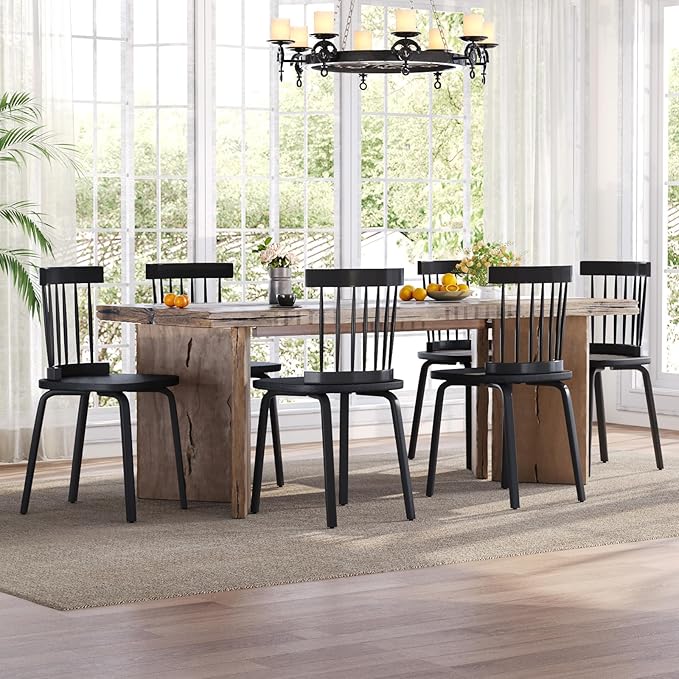 Unovivy Black Dining Chairs Set of 4, Wooden Windsor Chairs, Farmhouse Kitchen - Image 2
