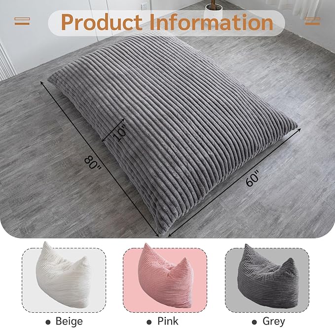 BYBYME 3 in 1 Bean Bag Chairs, Bean Bag Bed - Image 2