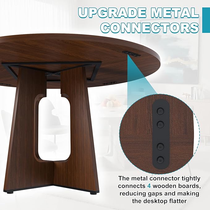 47" Round Dining Table for 4-6, Modern Small Dinner Table Farmhouse Round - Image 6