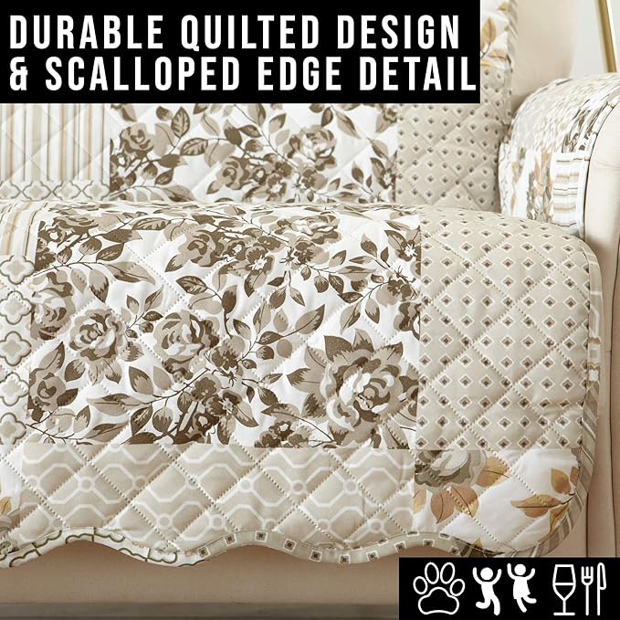 Great Bay Home Patchwork Scalloped Printed Furniture Protector Stain Resistant - Image 6