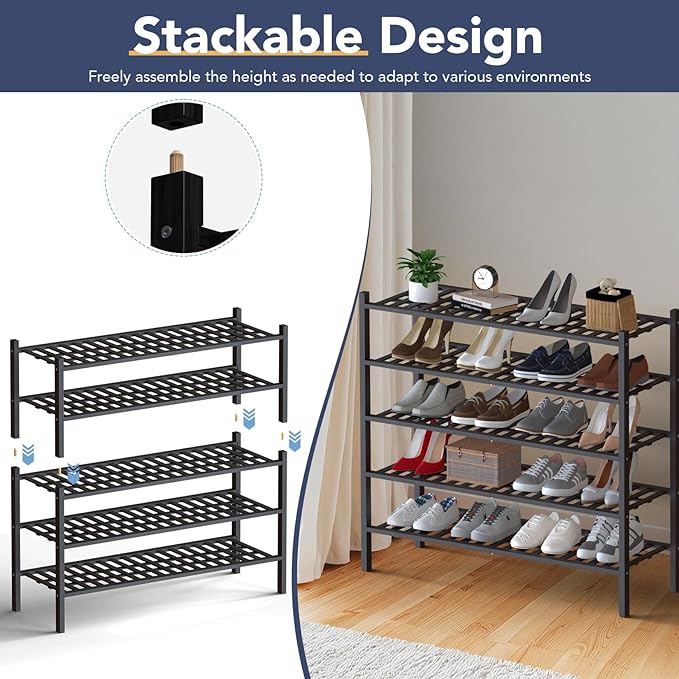 Haddockway Long 3 Tier Bamboo Shoe Rack Storage Organizer, Small Space - Image 6