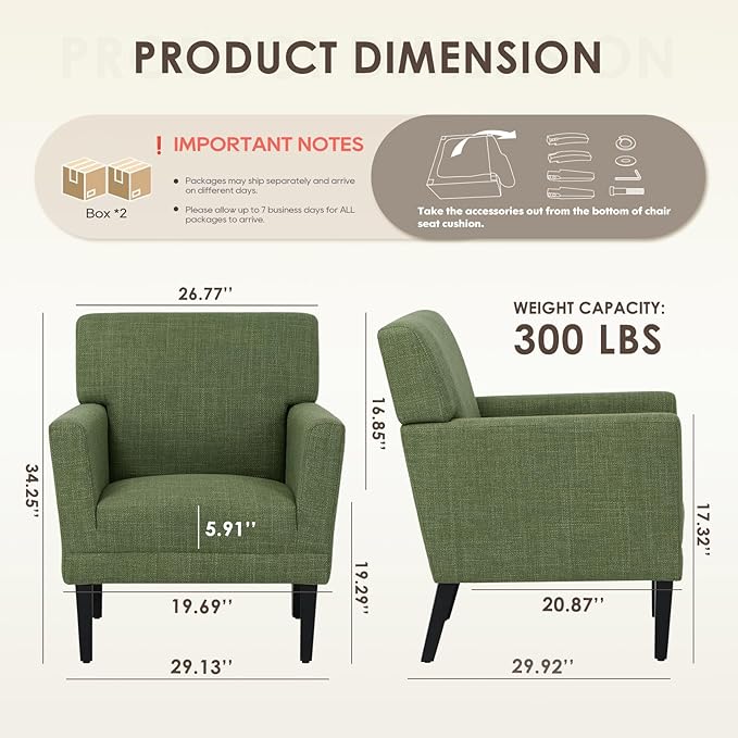 COLAMY Accent Chair Set of 2 for Living Room, Modern Upholstered Fabric Accent - Image 2