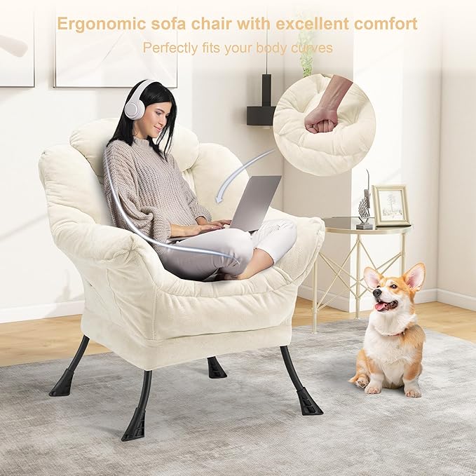 Fabric Lazy Chair for Adults, Oversized Upholstered Sofa Chair, Plush Comfy - Image 4