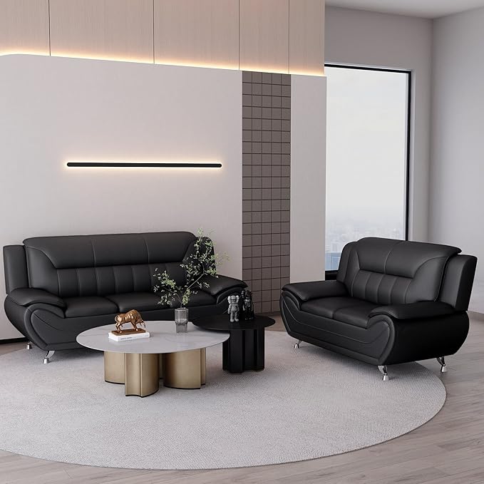 Container Furniture Direct Michael Modern Faux Leather Upholstered Stainless - Image 17