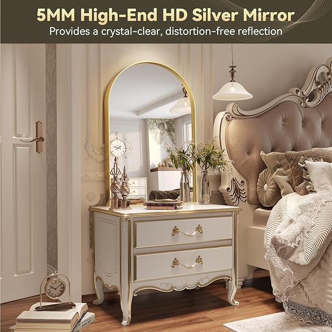 Brightify Gold Arched Mirror, 24 x 32 Inch Arch Wall Mirror, Brass Metal Frame - Image 4