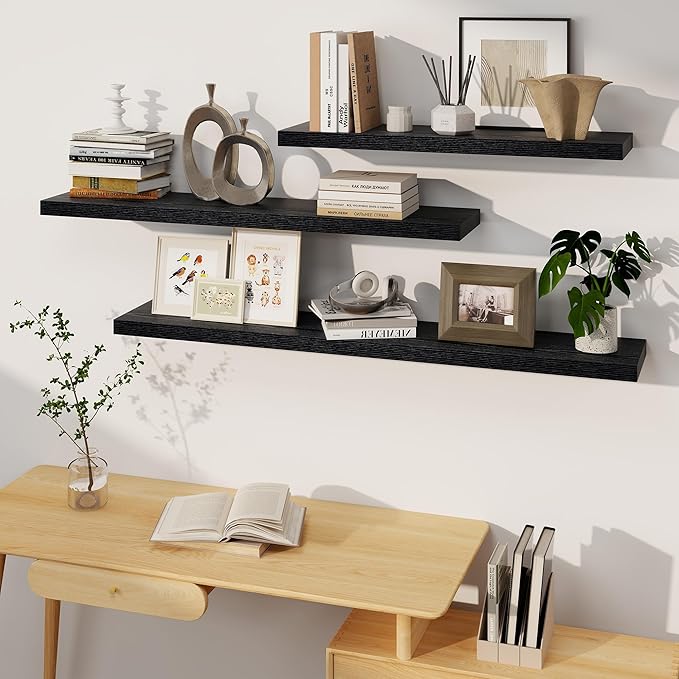 Black Floating Shelves 48 Inch Long, 8 Deep Floating Shelves - Image 6