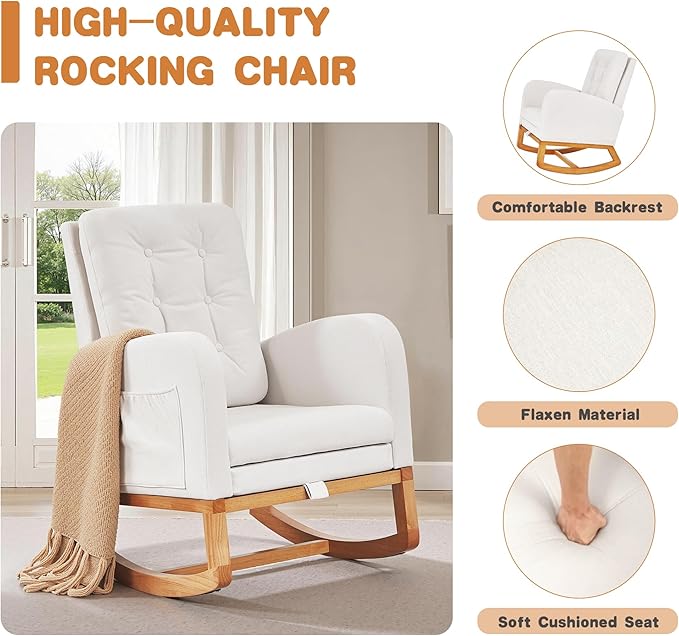 VECELO Rocking Chair Nursery, Modern Sherpa Glider Rocker Accent Arm Chair - Image 4